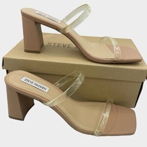 Steve Madden Lilah translucent straps block heel tan sandals women’s Size 9.5